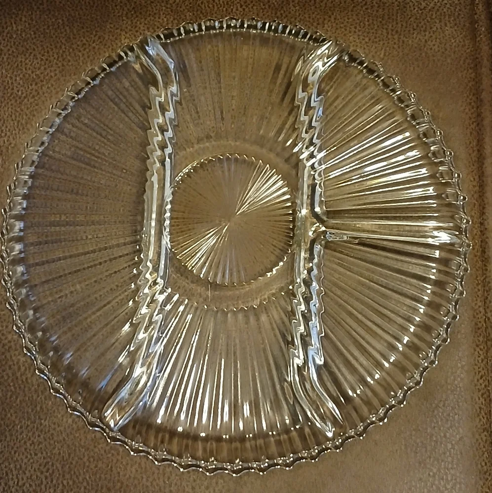 Vintage Elegant Clear Glass Divided Serving Platter Relish Tray